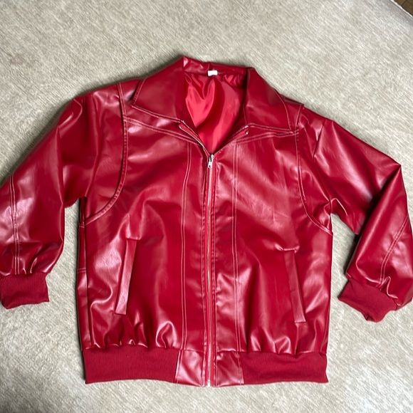 Red Amazon Faux Leather Bomber Jacket - Picture 1 of 4